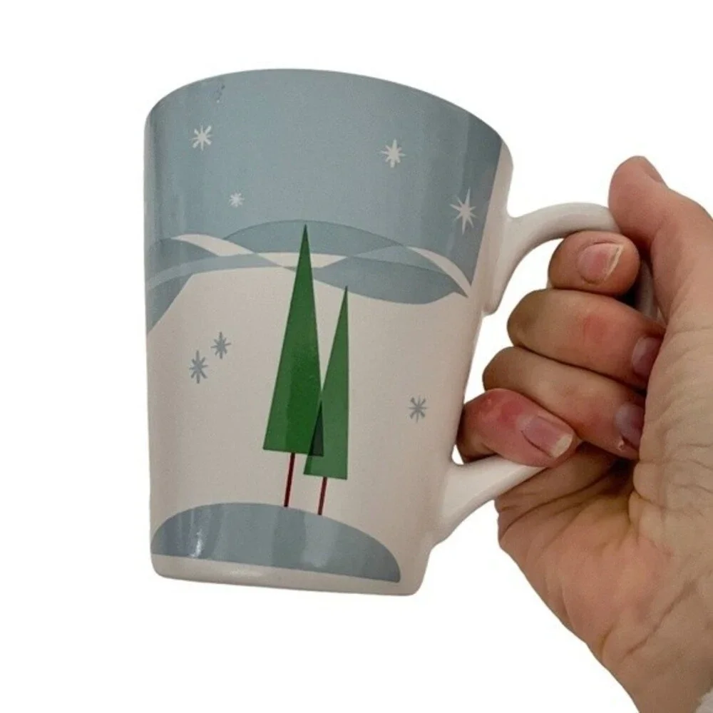 STARBUCKS Mug Holiday 2011 Light Blue White Trees Christmas